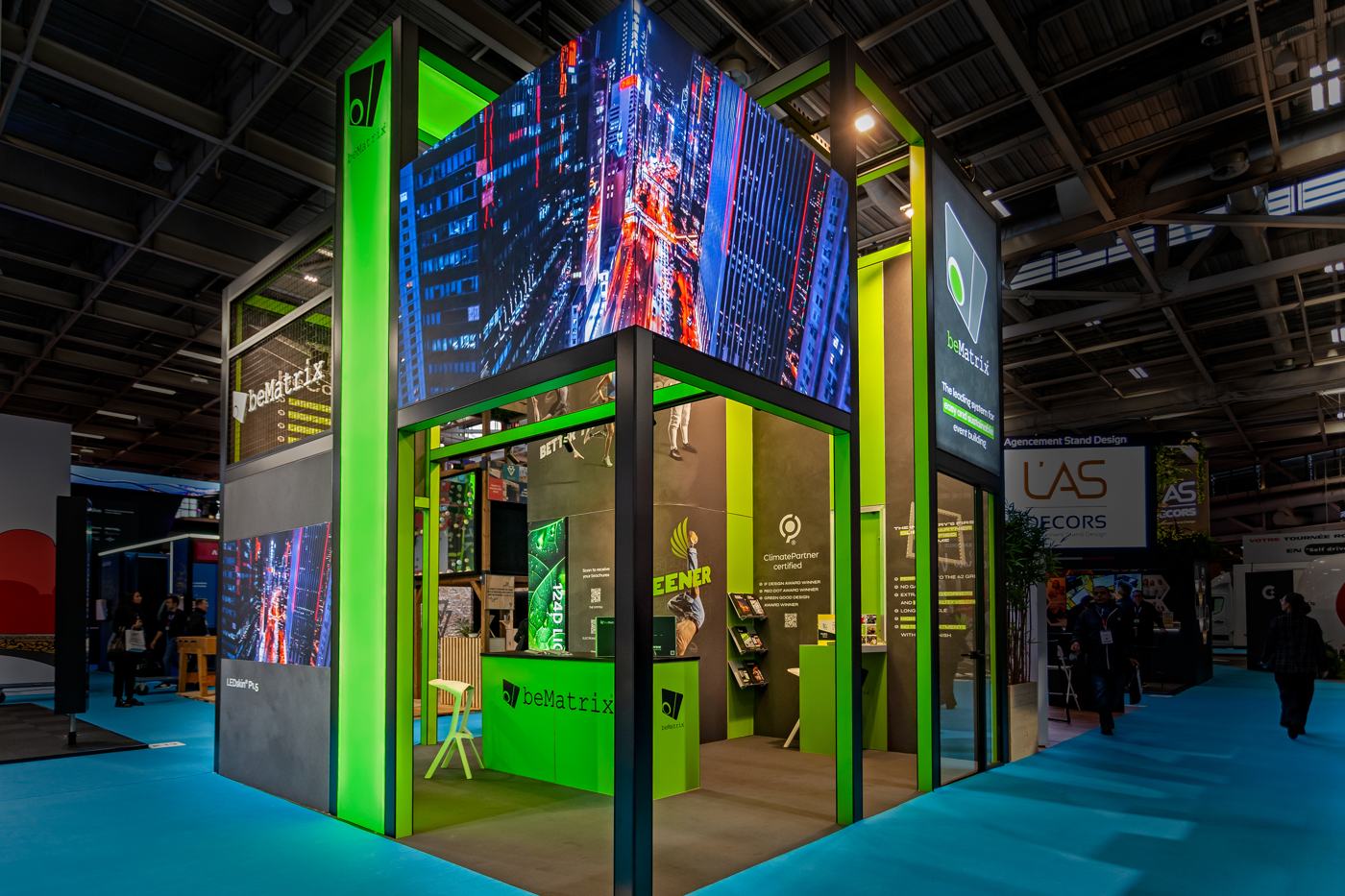 beMatrix stand at Heavent 2024, two-storey structure and LED screen