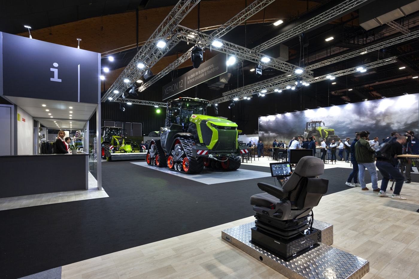 Claas stand with tractor and truss lighting